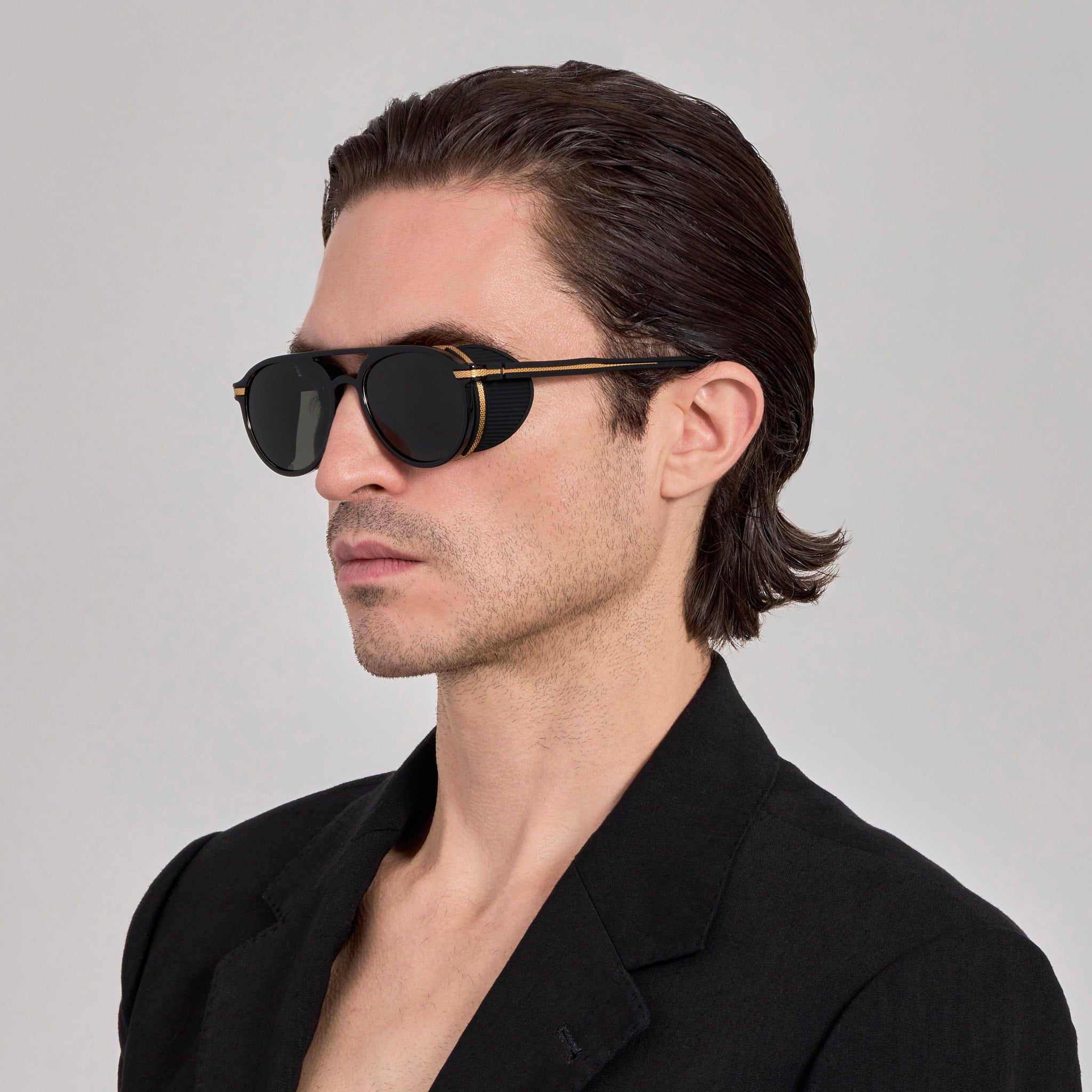 Sutton Sunglasses in 22K Gold and Black - LINDA FARROW - Sunglasses - 