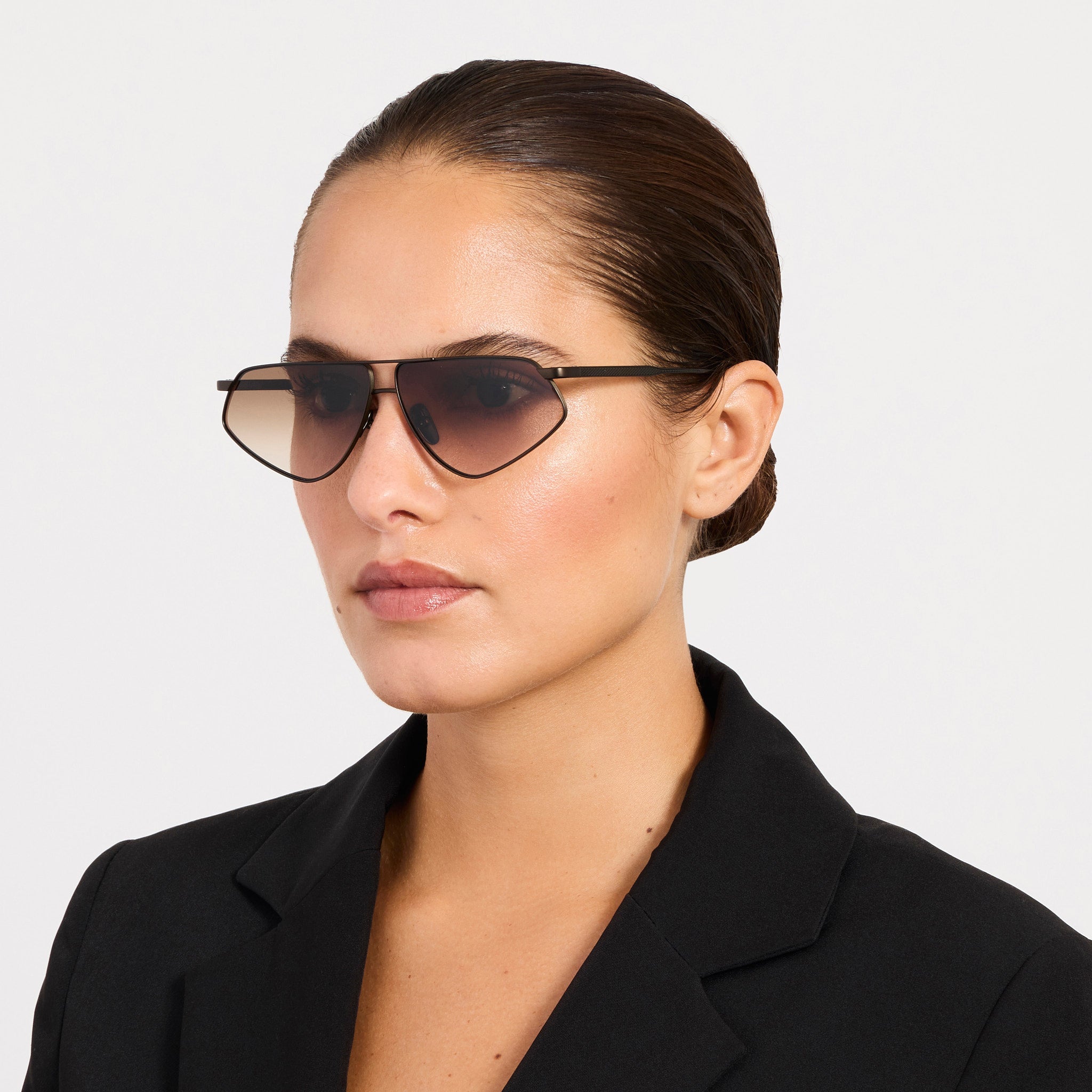 Tarian Sunglasses in Matt Nickel and Mocha - LINDA FARROW - Sunglasses - 