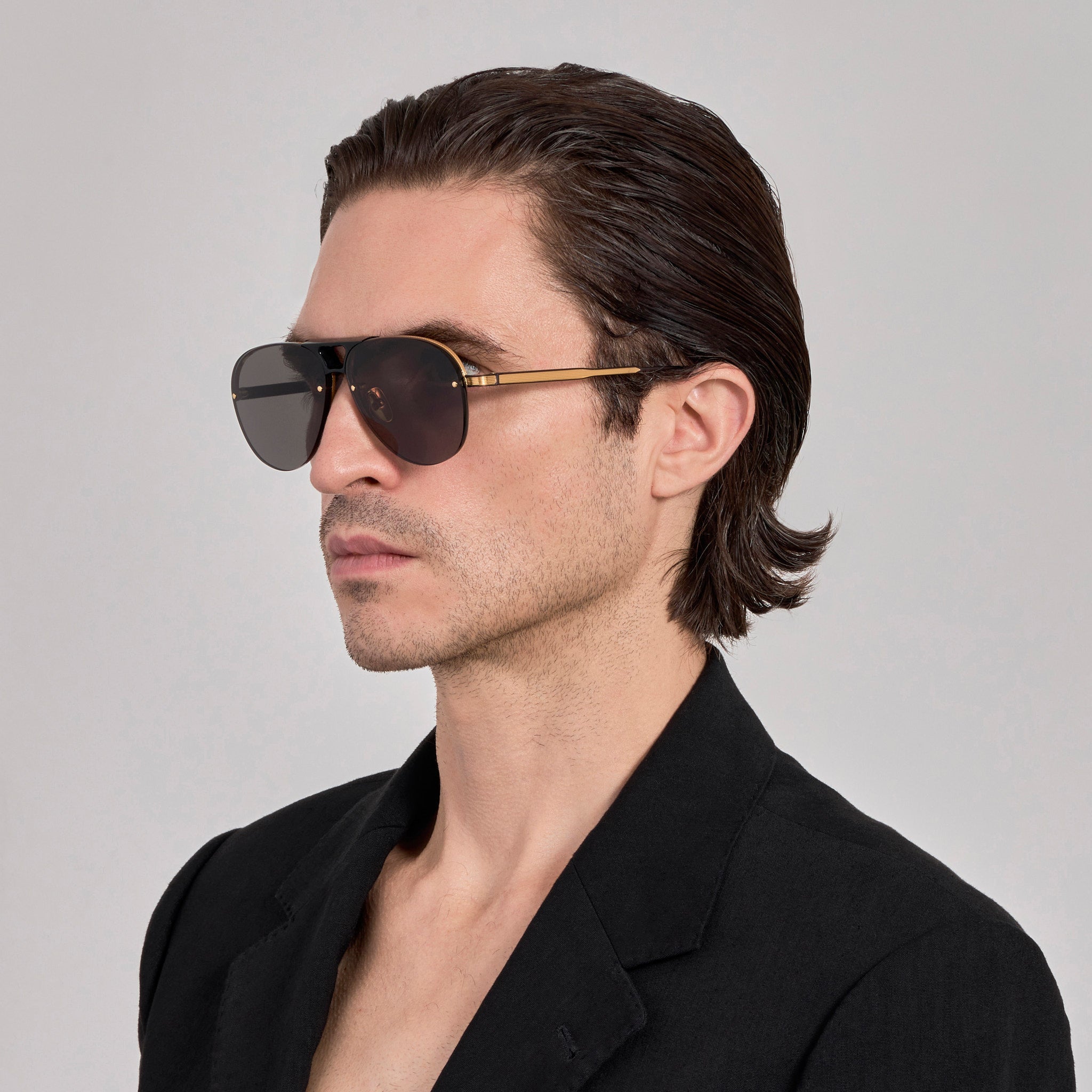 Taya Sunglasses in Matt Nickel and Black - LINDA FARROW - Sunglasses - 