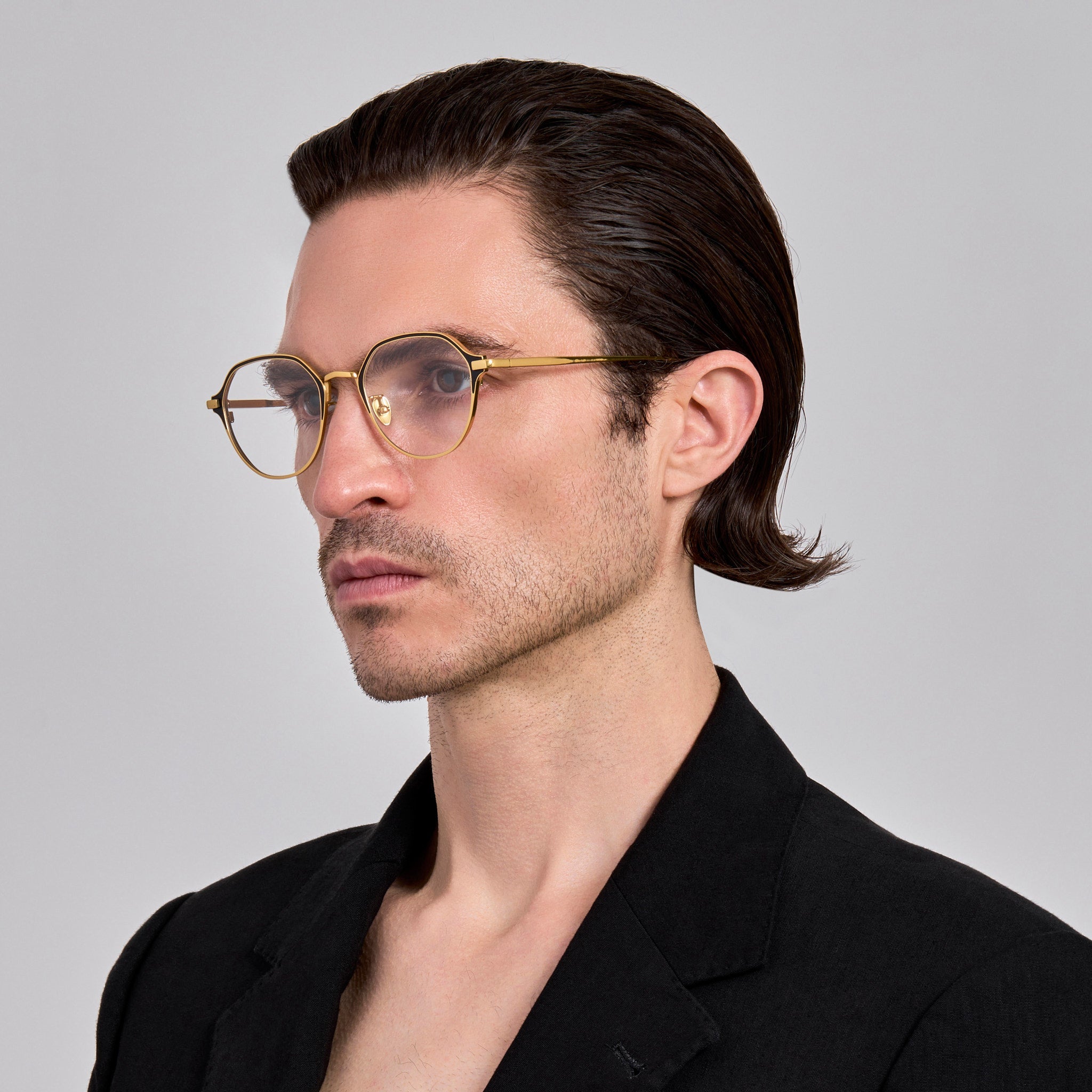 Wilson Optical in Satin Black and 22K Gold - LINDA FARROW - Optical Frame - 